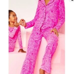 LILLY PULITZER CERISE PINKIE PROMISES 2PC PAJAMA SET SZ L TOP XL BOTTOMS